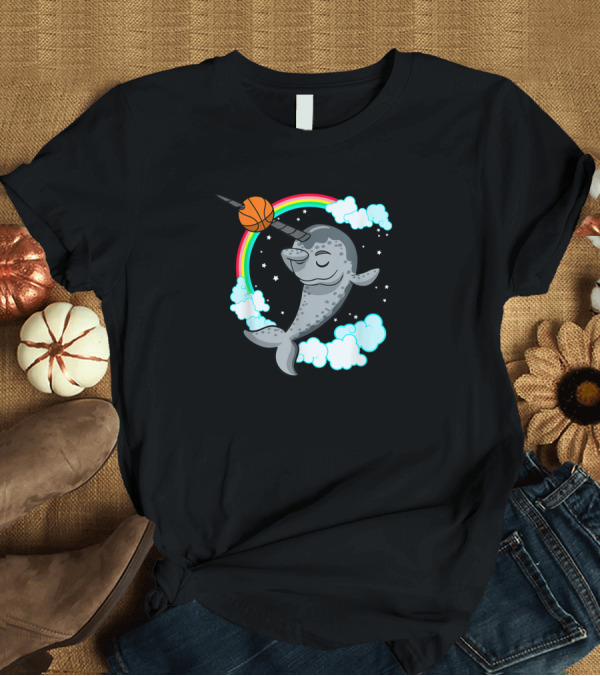 T-Shirt: Dabbing Narwhal Basketball Rainbow Clouds T-Shirt Dabbing Narwhal Basketball Rainbow Clouds T-Shirt