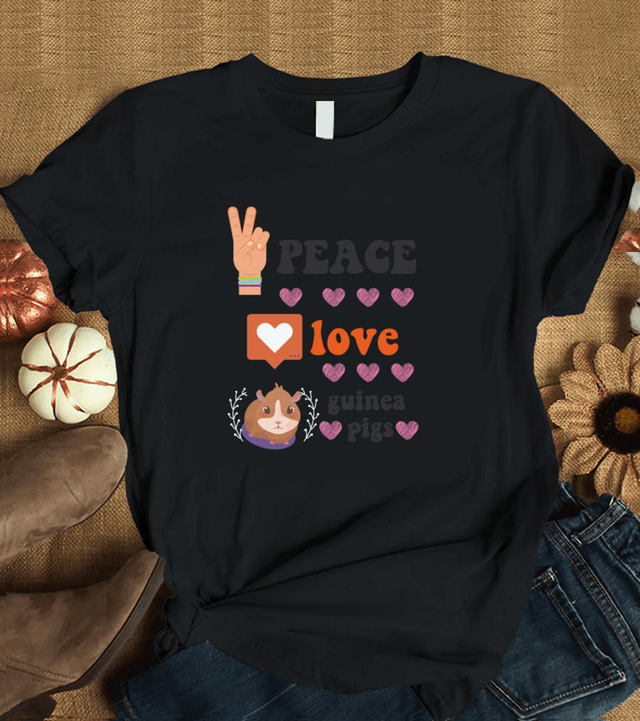Peace Love Guinea Pigs Heart Emoji and Peace Sign T-Shirt