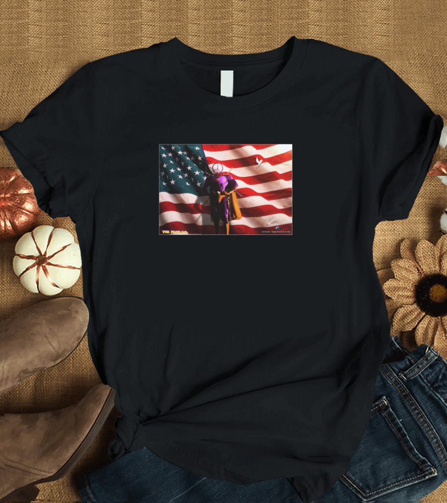 The Peace Man Freedom Wide American Flag Purple Hero with Dove T-Shirt