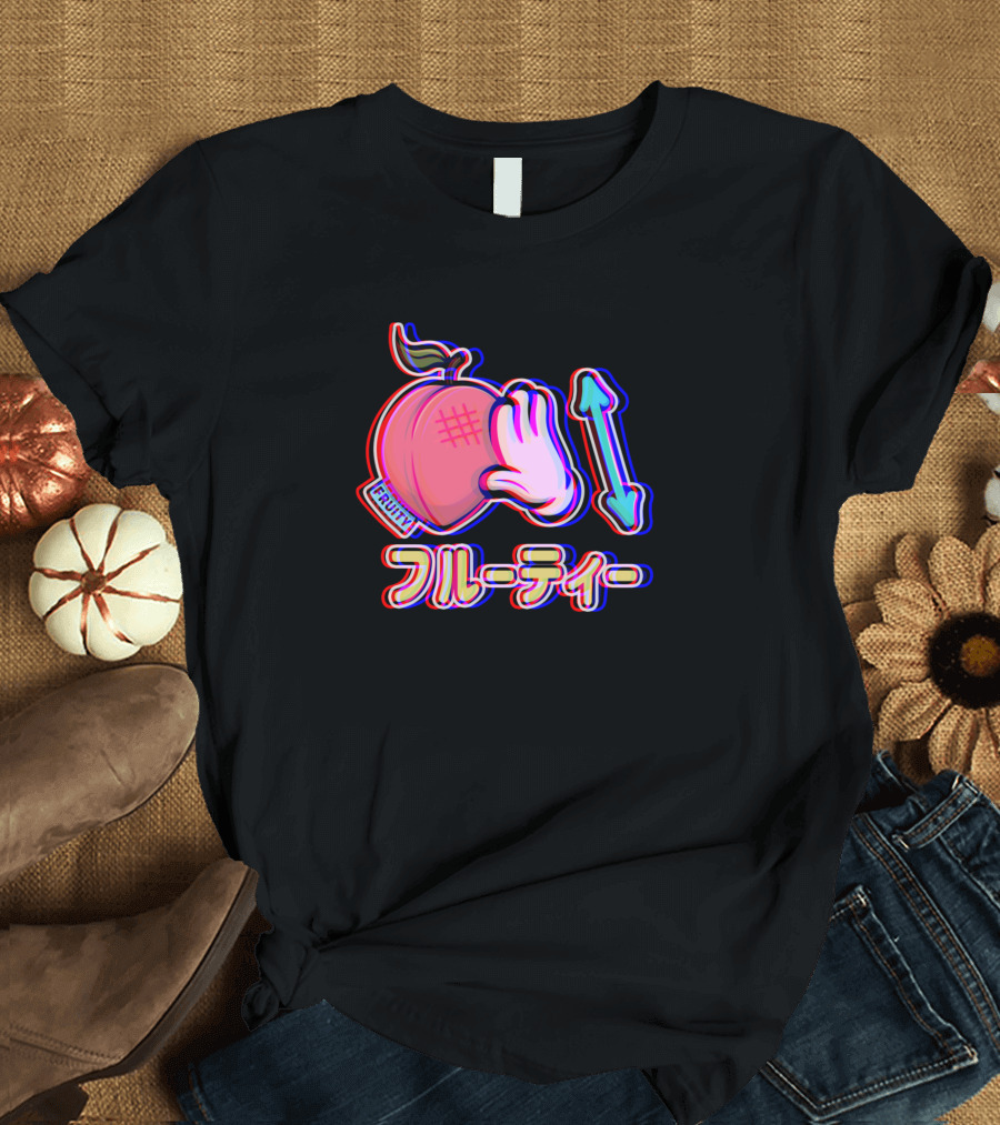 Aesthetic Synthwavewave Otaku Fruity Peach フルーティー RGB Glitch T-Shirt