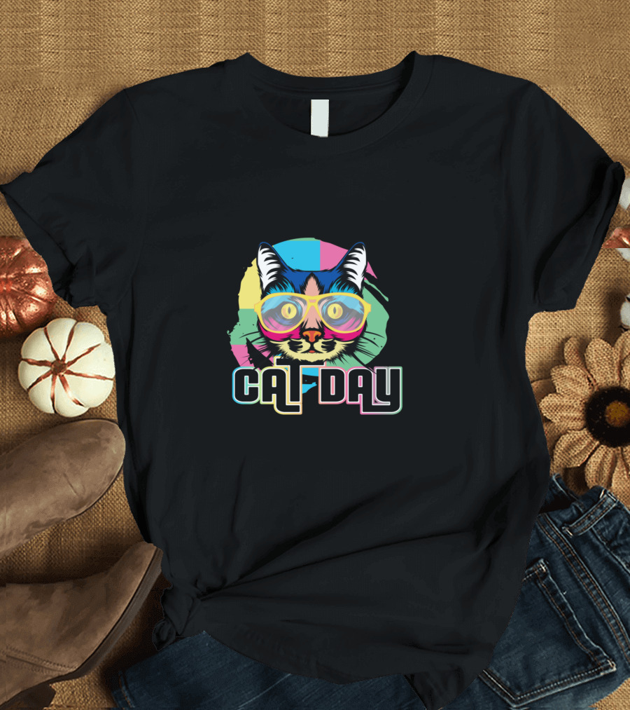National Cat Day Retro Bright Sunglasses Cat T-Shirt