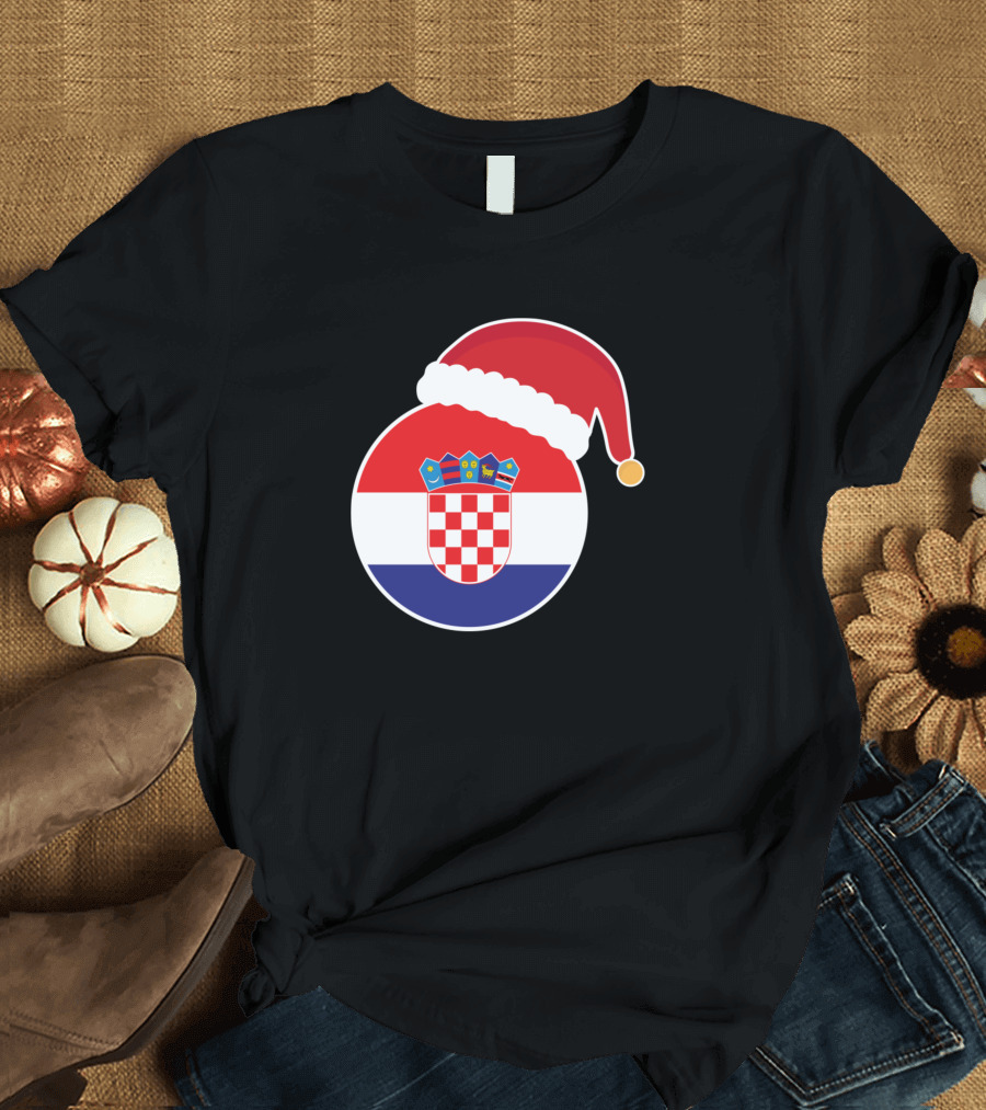Christmas Croatia Flag Santa Claus Hat T-Shirt