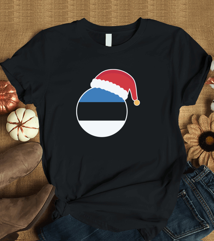 Estonia Flag with Santa Claus Hat Christmas T-Shirt
