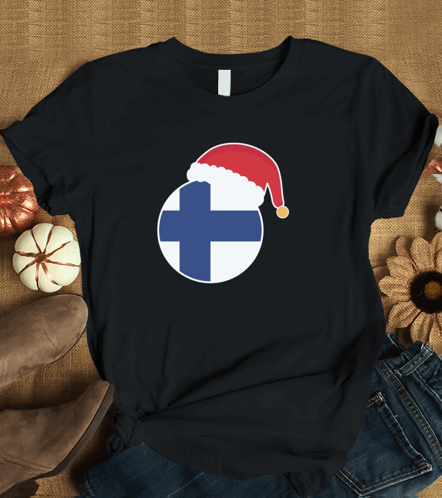 Santa Hat Finland Flag Christmas T-Shirt