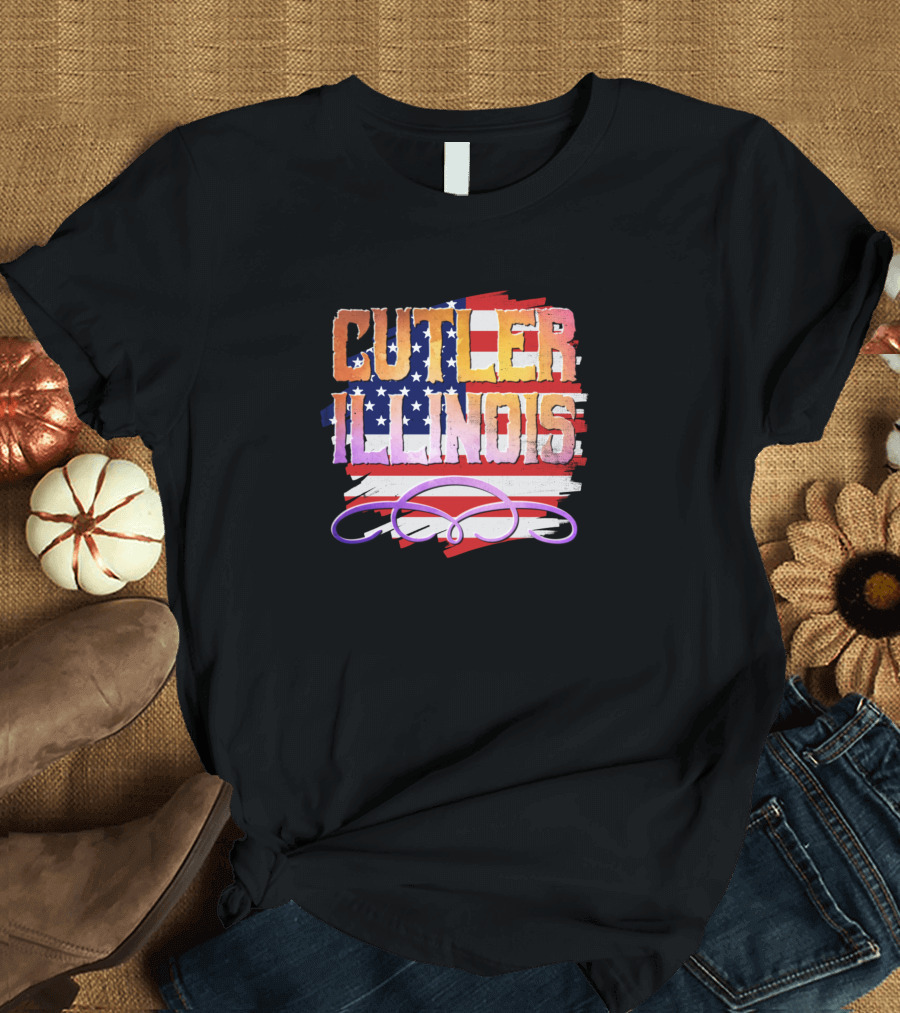 Cutler Illinois American Flag Star Background T-Shirt