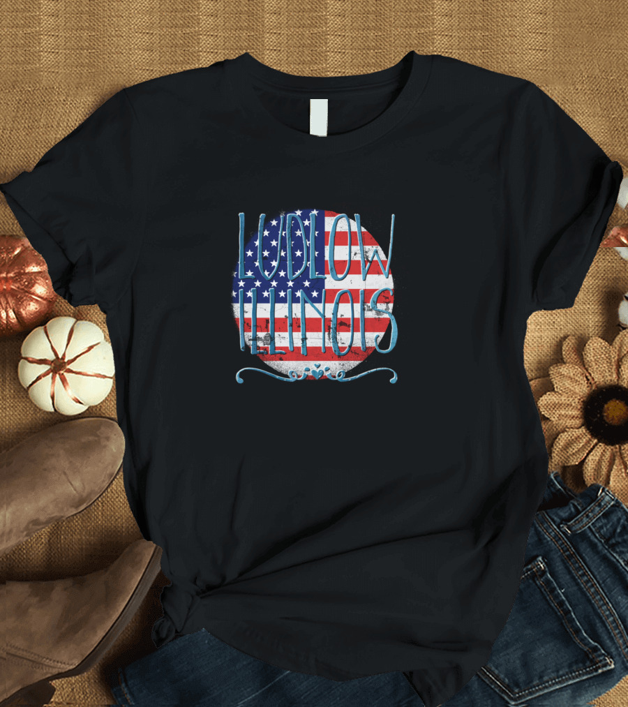 Ludlow Illinois American Flag T-Shirt