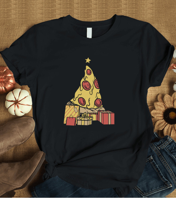 T-Shirt: Pizza Christmas Tree with Gifts and Star Pepperoni Holiday T-Shirt Pizza Christmas Tree with Gifts and Star Pepperoni Holiday T-Shirt
