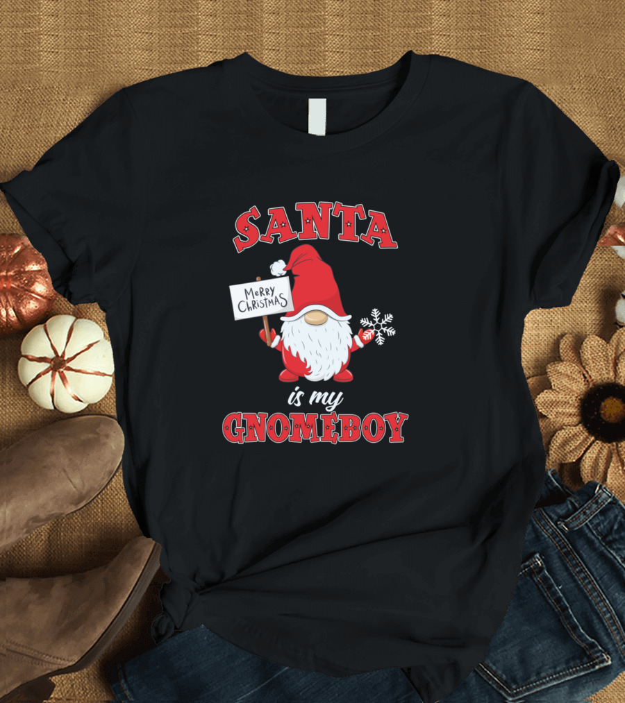 Santa Is My Gnomeboy Merry Christmas Funny Gnome Pun T-Shirt