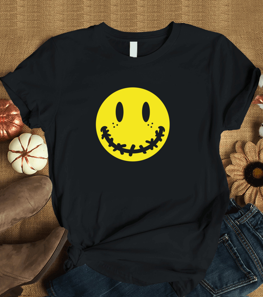 Smile Even Though It Hurts Stitched Mouth Emoji Iconic T-Shirt