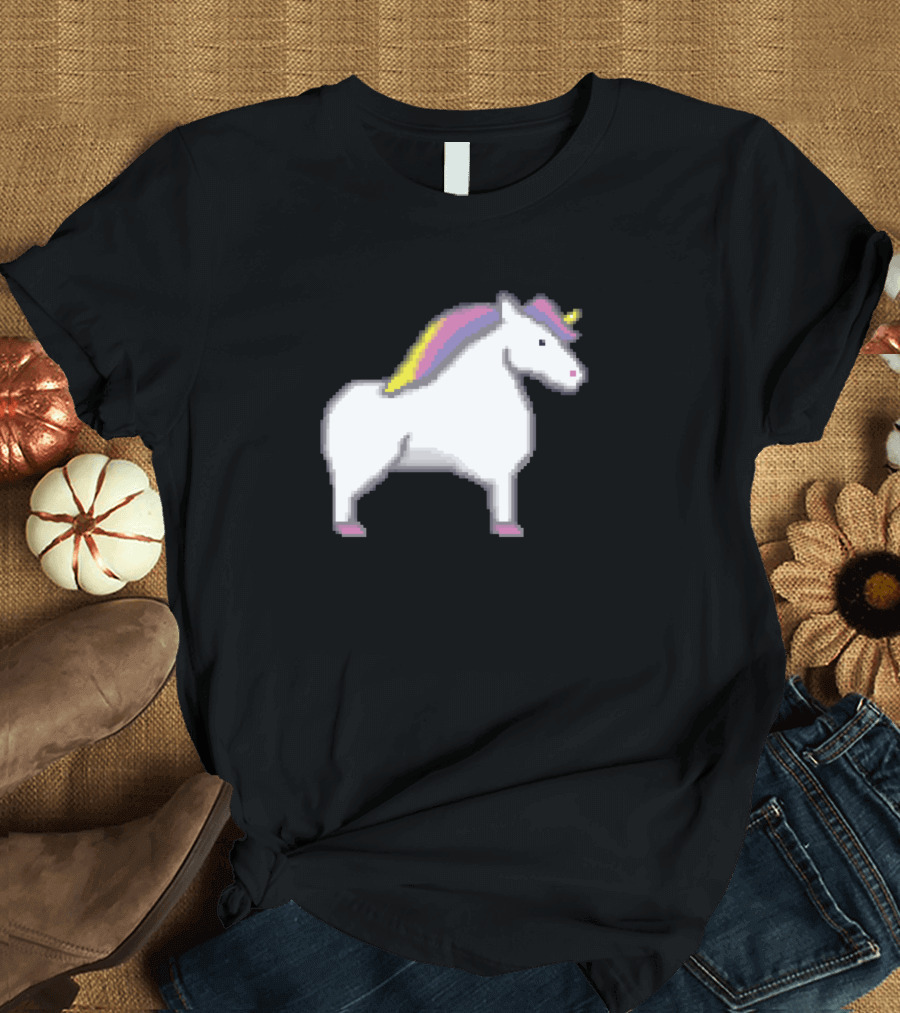 Unicorn Pixel Art Retro Style Pixelated Rainbow Mane T-Shirt