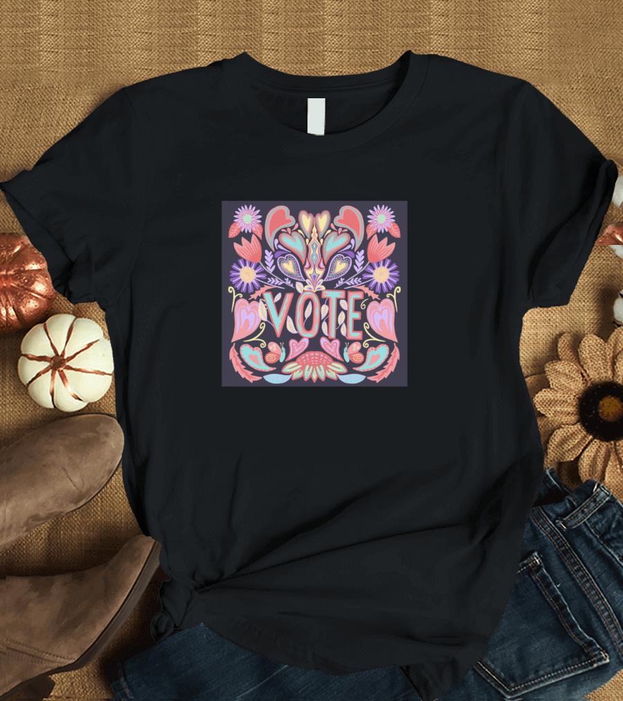 Vibrant Floral Heart Vote T-Shirt
