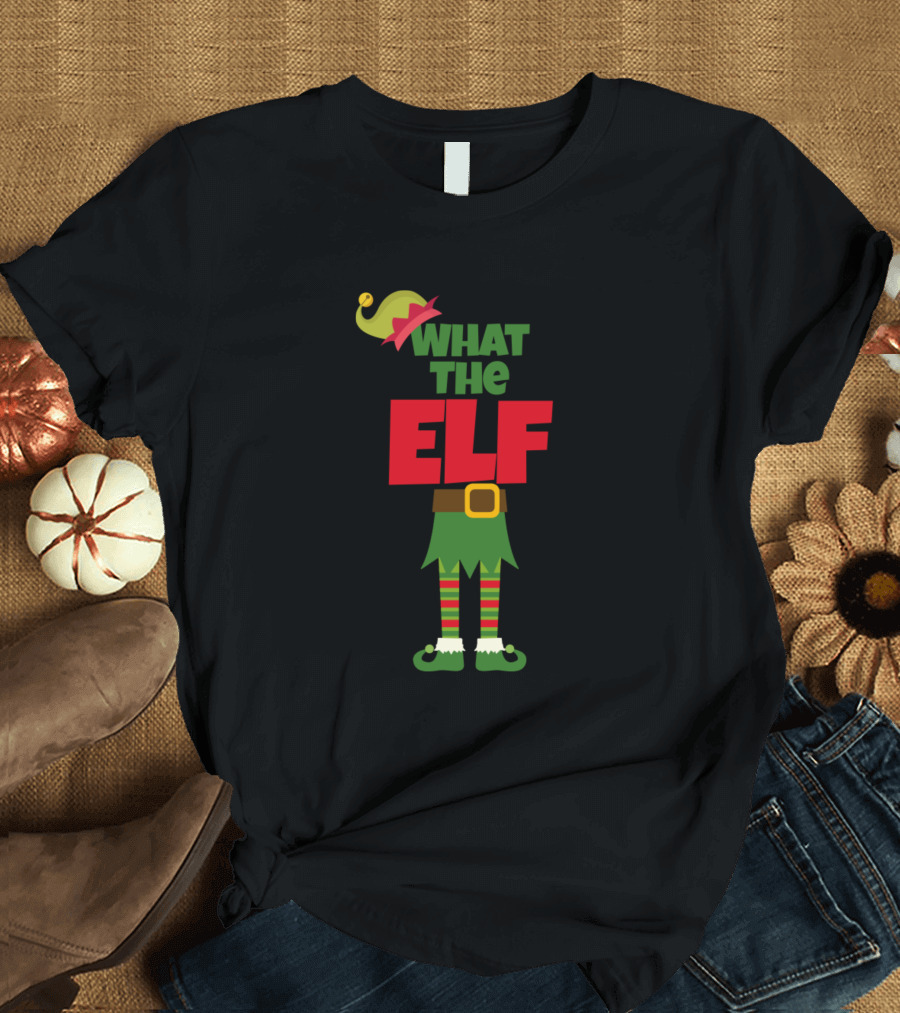 What The Elf Christmas Outfit Striped Socks and Hat T-Shirt
