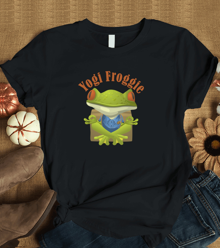 Yogi Froggie Meditating Cartoon Frog in Yoga Pose T-Shirt