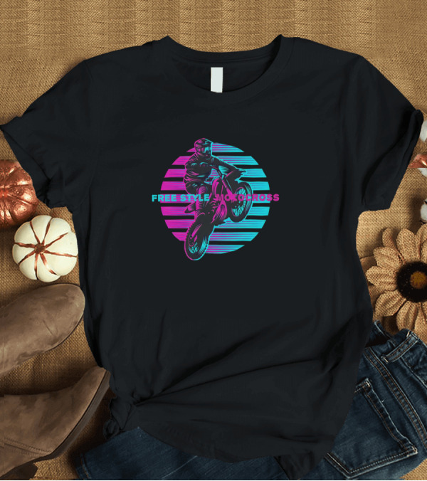 T-Shirt: Free Style Motocross Retro Neon Rider T-Shirt Free Style Motocross Retro Neon Rider T-Shirt