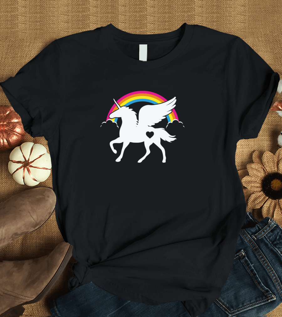 Magic Fantasy Unicorn with Wings and Rainbow T-Shirt