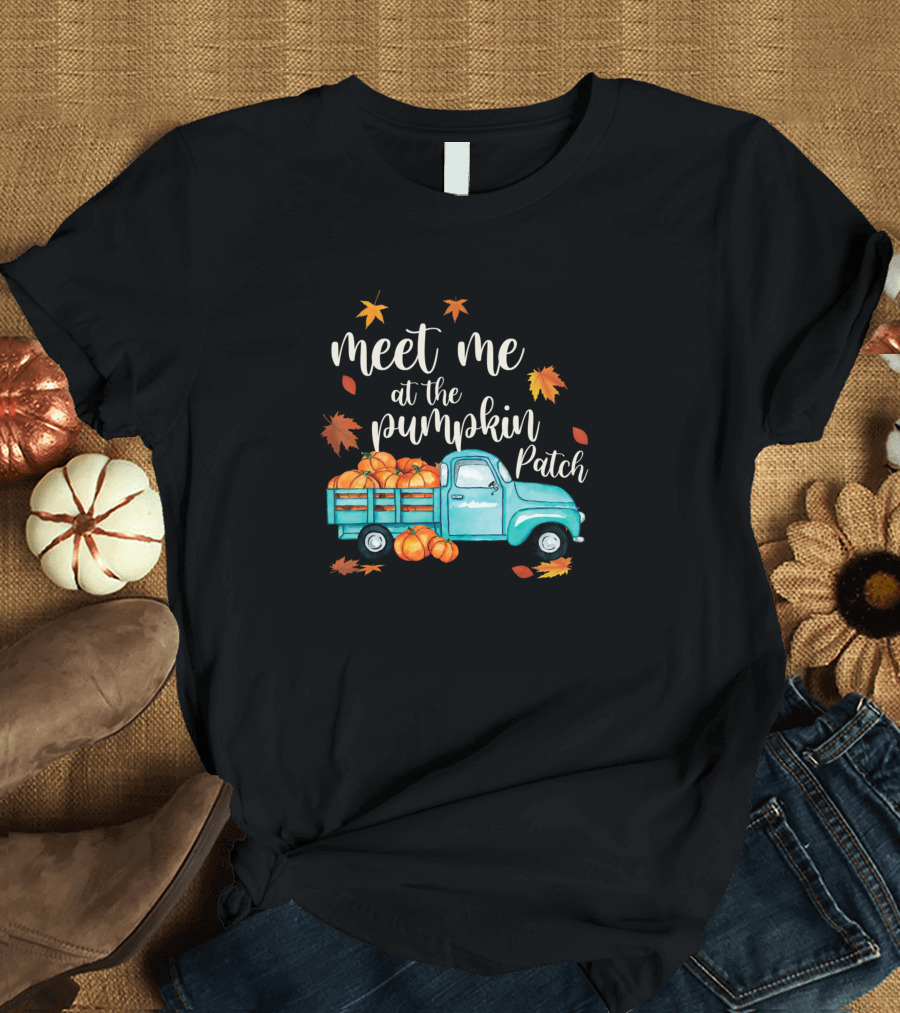 Meet Me at the Pumpkin Patch with Vintage Truck and Autumn Leaves T-Shirt