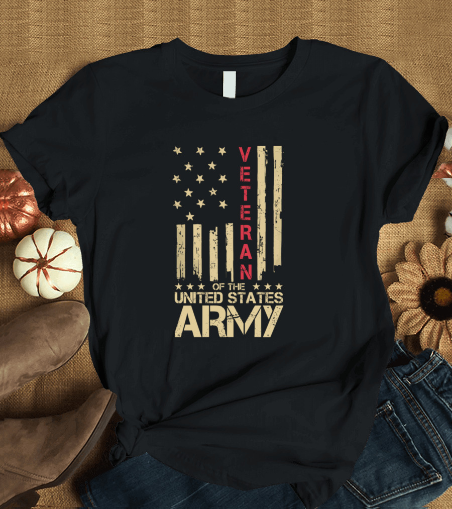 Veteran United States Army Red Line American Flag T-Shirt