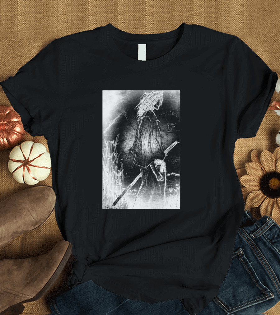 Samurai Negative Version Grayscale Warrior in Field T-Shirt