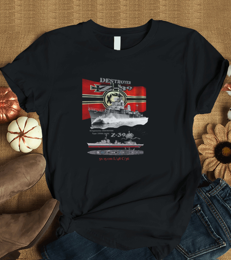 Zerstörer Z39 Kriegsmarine Destroyer Type 1936A Vintage Warship 5x15 cm 1/48 C/36 T-Shirt