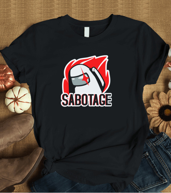 T-Shirt: Among Us Sabotage White Player Crewmate with Fiery Background T-Shirt Among Us Sabotage White Player Crewmate with Fiery Background T-Shirt