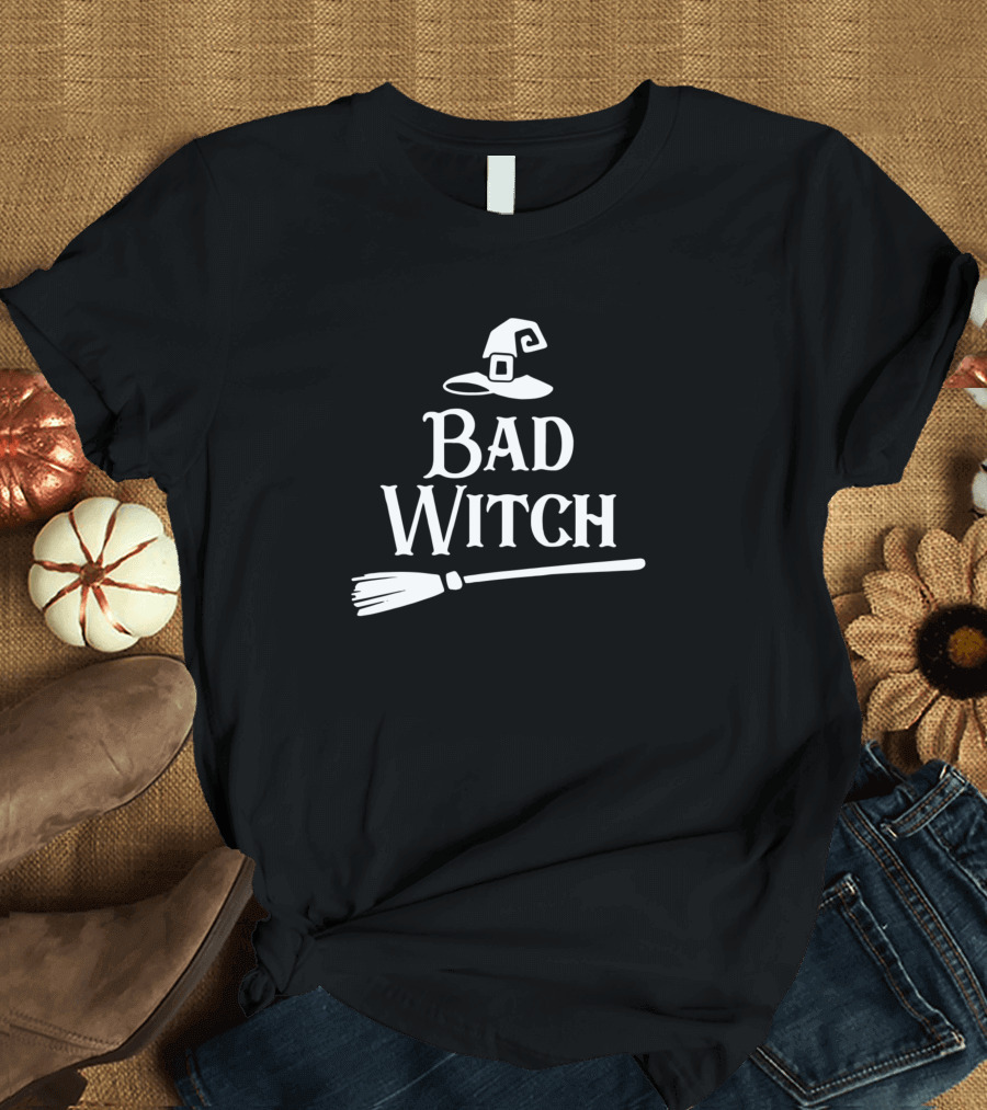 Bad Witch Halloween Broomstick Hat T-Shirt