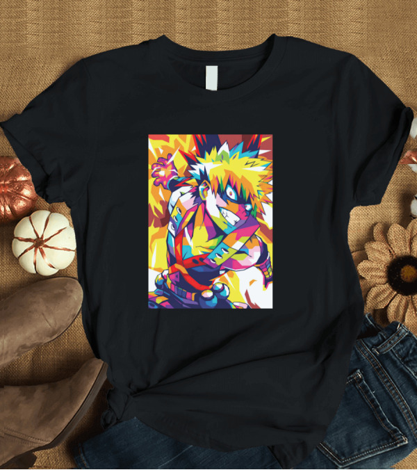 T-Shirt: Boom Explosion Hero Anime Character Bright Colorful Action T-Shirt Boom Explosion Hero Anime Character Bright Colorful Action T-Shirt