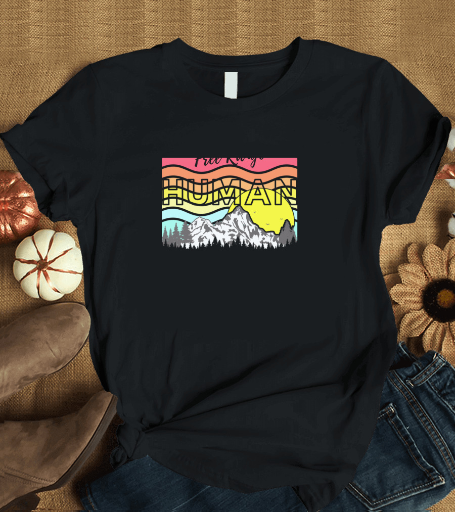 Free Range Human Colorful Mountain Sunset T-Shirt