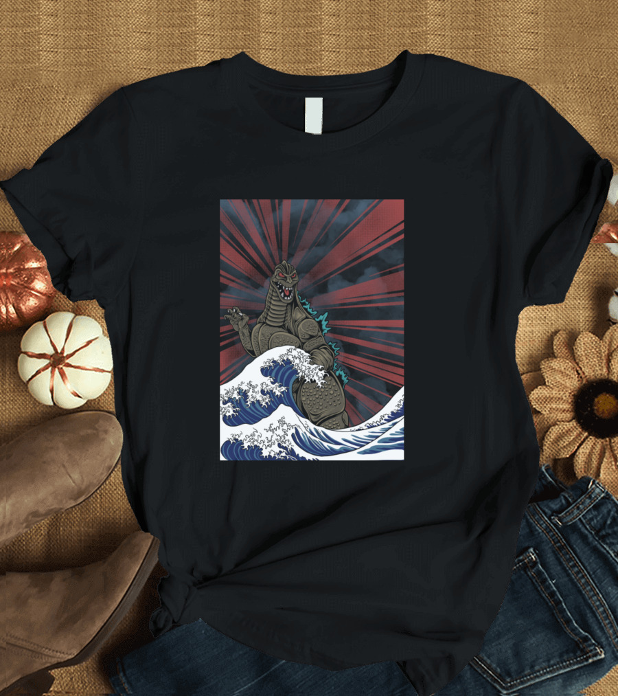 Angryzilla Wave Monster Rising Red Rays Japan Influence T-Shirt