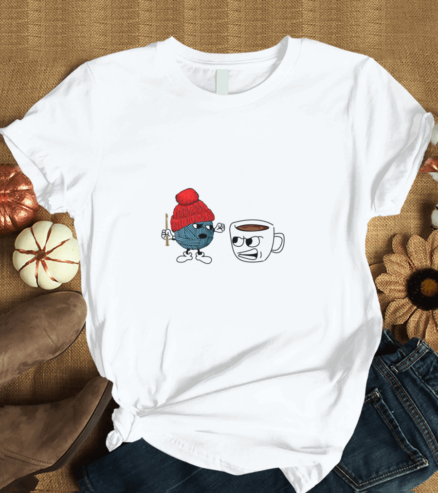 Debating She Loves Me More Crochet Yarn Ball and Coffee Cup T-Shirt