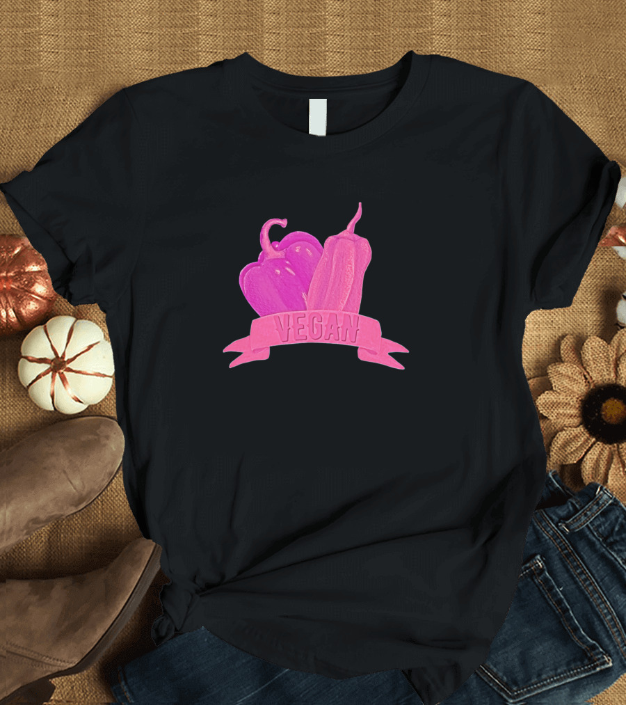 Vegan Vegetables Vegetarian Meatless Banner with Pink Bell Pepper and Zucchini T-Shirt