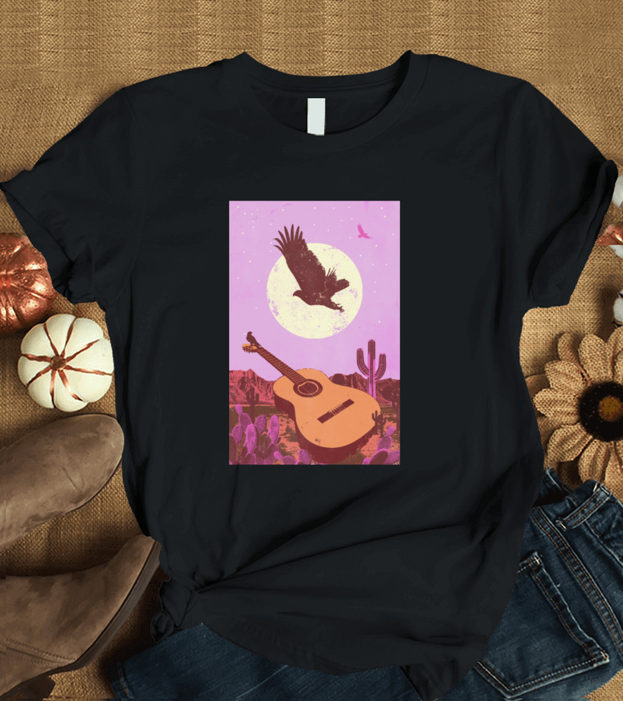 Desert Guitar Eagle Moon Cactus Landscape T-Shirt