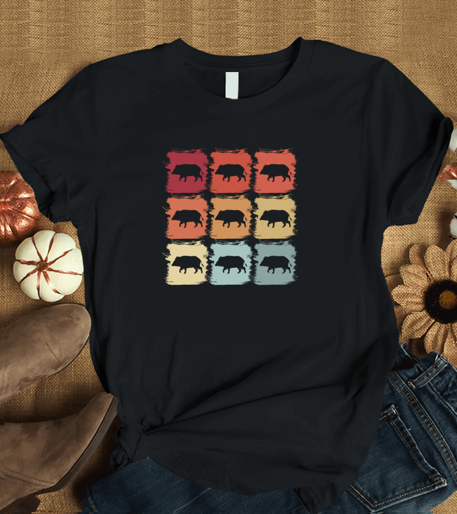 Retro Boar Pop Art Animal Grid T-Shirt