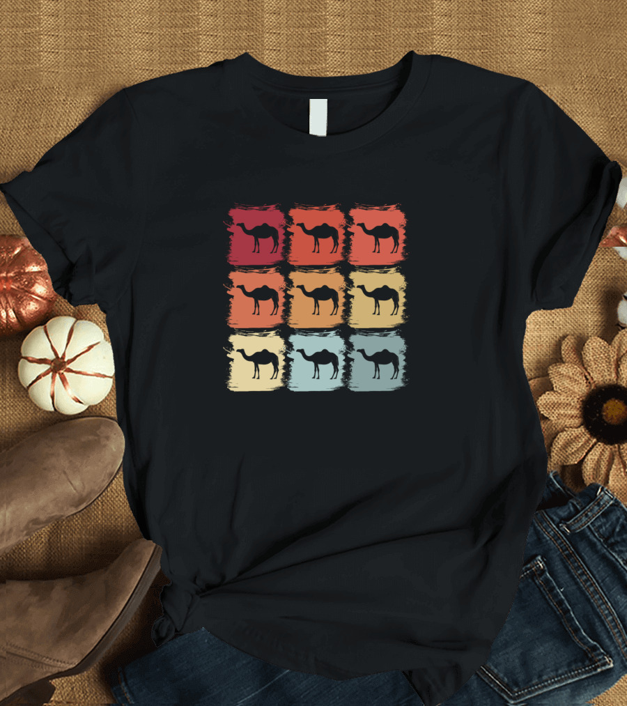 Retro Pop Art Dromedary Camel Color Blocks T-Shirt