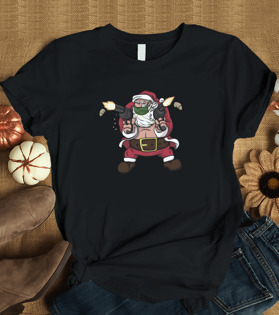 Santa Claus Machine Gun Funny Christmas Santa Explosive Holiday Humor T-Shirt