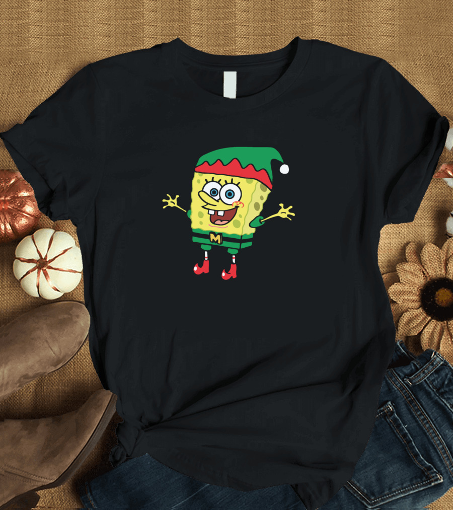 Spongebob Christmas Elf Outfit with Santa Hat T-Shirt
