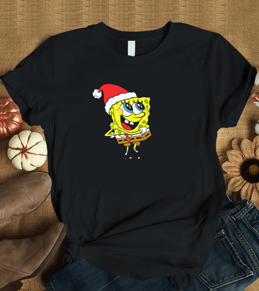 Spongebob Squarepants Santa Hat Christmas Holiday T-Shirt