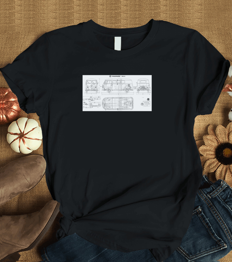 Volkswagen Type 2 Bus Detailed Blueprint Diagram Vintage T-Shirt