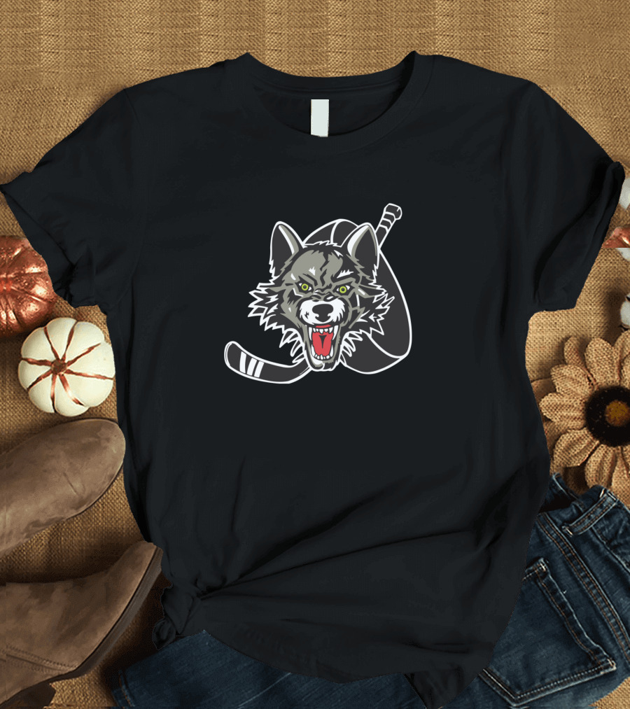 Chicago Wolves Hockey Team Logo Wolf and Sticks T-Shirt