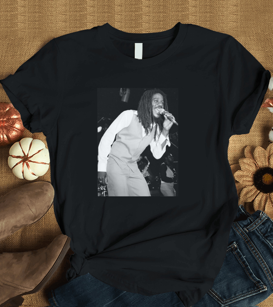 D B Reggae Legend Performance Black and White Photography T-Shirt