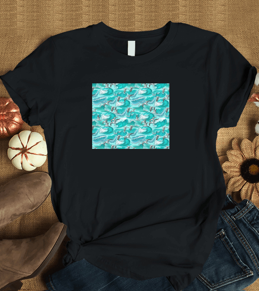 Seagulls Seamless Ocean Waves T-Shirt