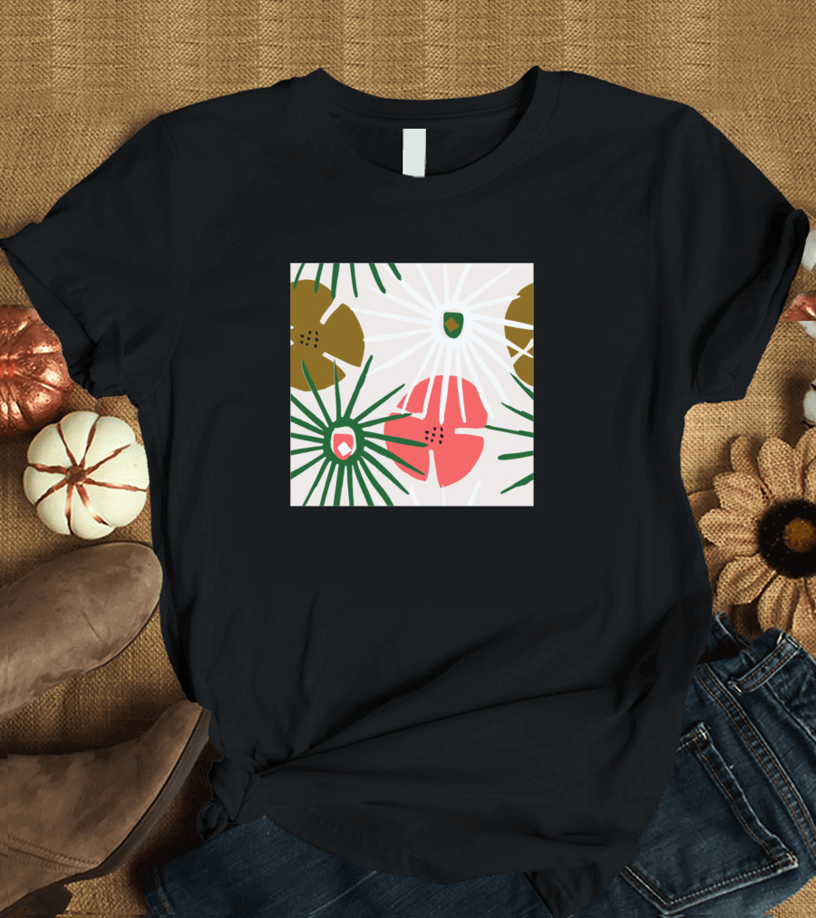 Tropical Bloom Floral Pattern in Nature-Inspired Palette T-Shirt