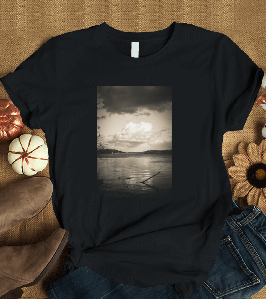 Cloudy Reservoir Lake Sepia T-Shirt