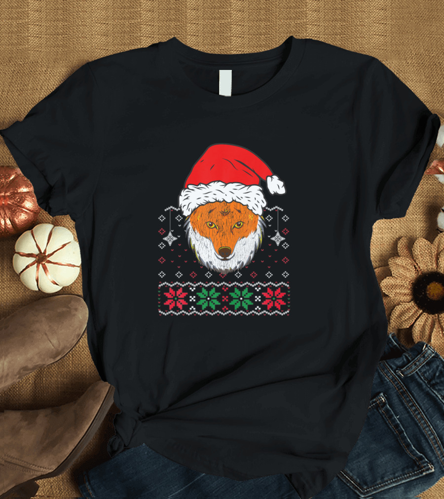 Poppo Claus Christmas Santa Fox Holiday Red Green T-Shirt