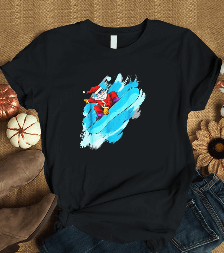 Santa Claus Snowboard Funny Skiing Action Adventure T-Shirt