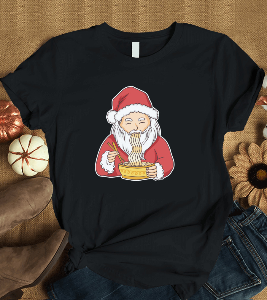 Santa Enjoying Noodles in Festive Red Suit T-Shirt