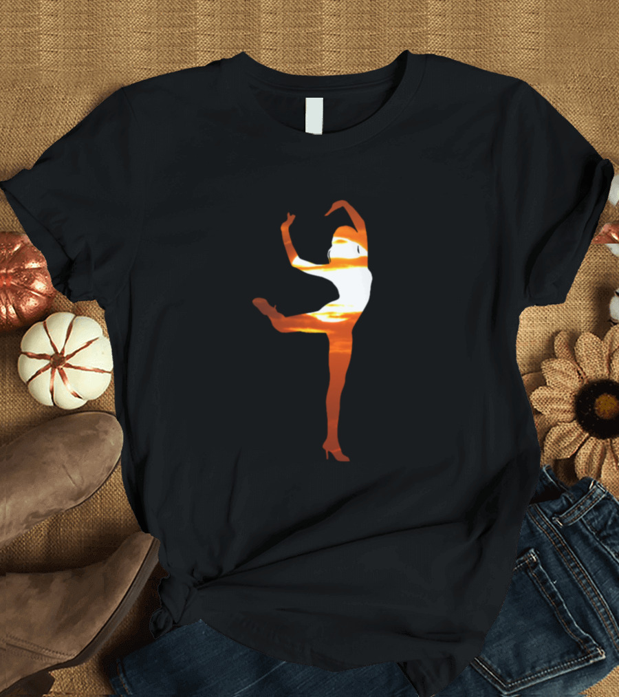 Dancer Silhouette Against Vibrant Sunset Sky T-Shirt