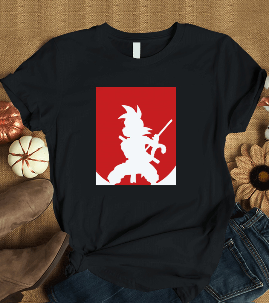 Little Goku Silhouette with Red Circle Background T-Shirt