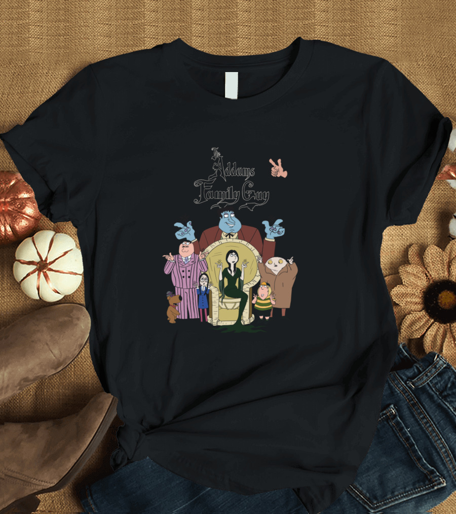 The Addams Family Guy Featuring Cartoon Characters in Goth T-Shirt
