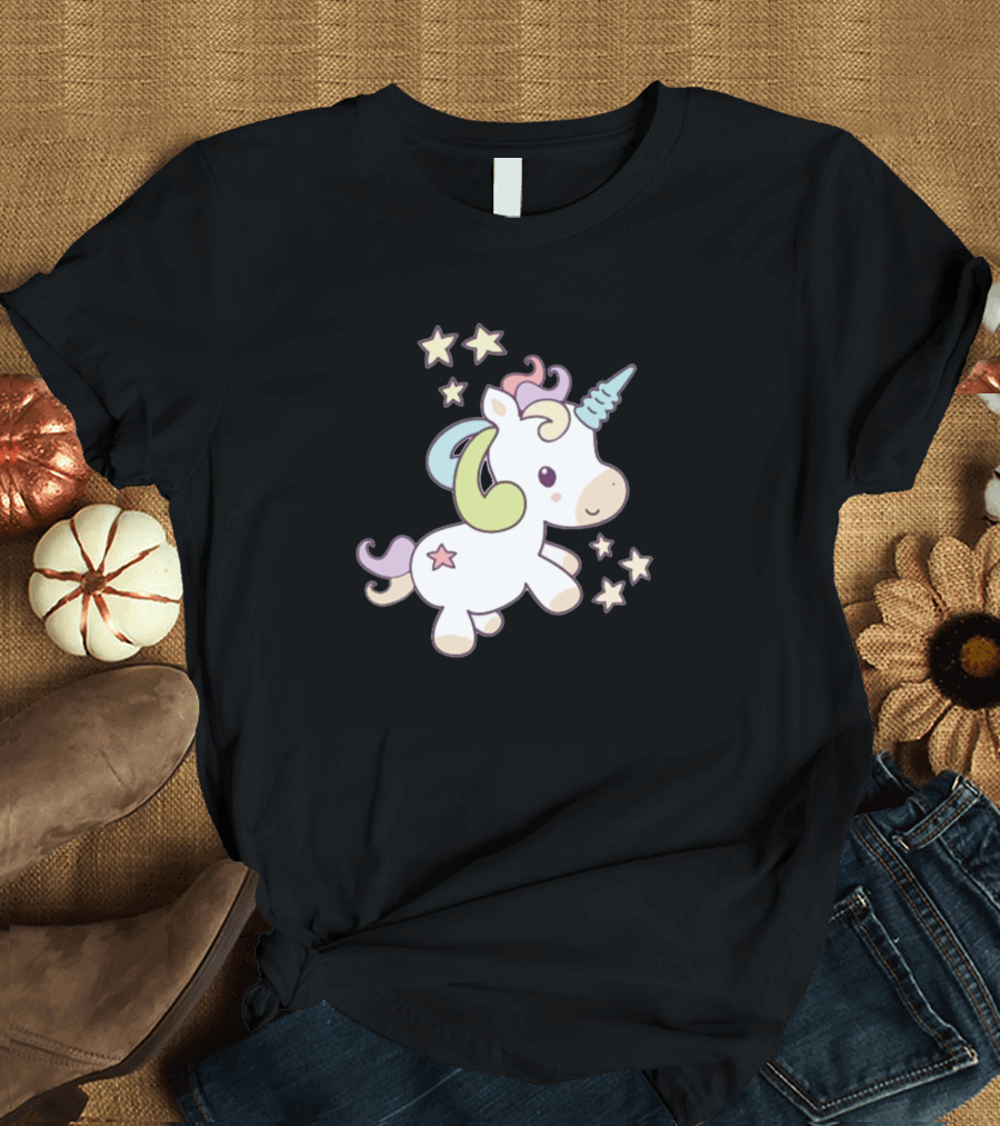 Unicorn Head Rainbow Pastel Stars and Cute Cartoon Elements T-Shirt