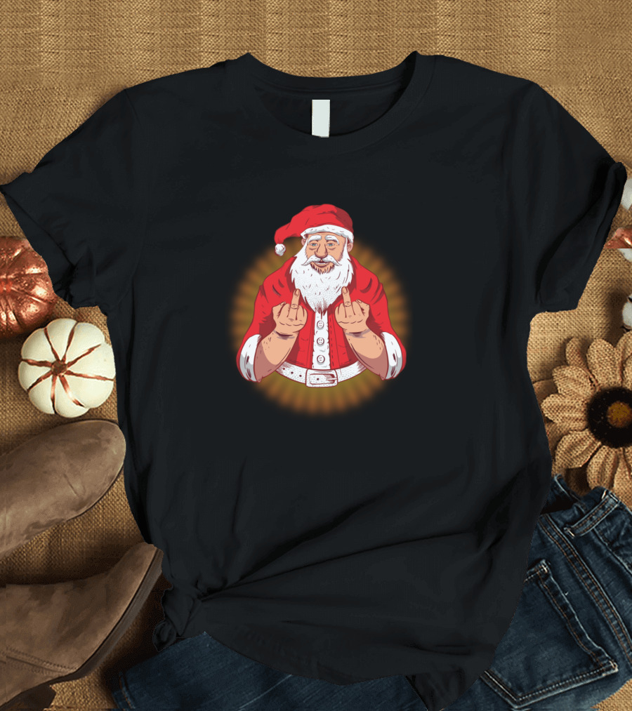 Angry Santa Claus Middle Finger Gesture T-Shirt